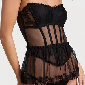 🔥 VERY SEXY Sheer Rose Lace Corset Top 🔥 Elegant Black Lace Bustier